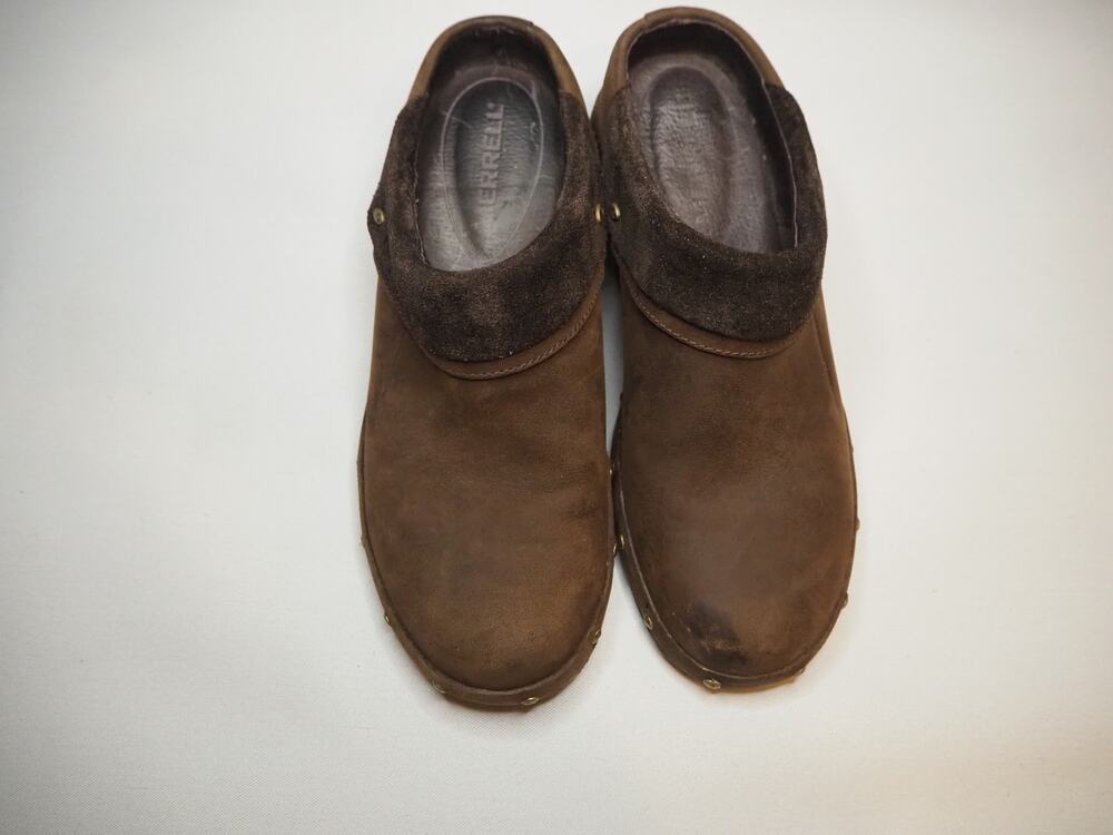 Merrell Womens 6.5 Bitter Chocolate Leather Clogs Mules Brown Comfort Shoes